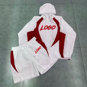 Conjunto de 2 piezas de ropa urbana: Sudadera con capucha de nailon con cremallera y pantalones cortos de chándal de poliéster con estampado personalizado para hombre - Product Image 6