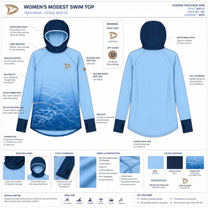 Full Coverage Muslim <b>Swim</b> Tunic Long Sleeve Hooded Modest Swimwear <b>Top</b> Rashguard Shirt Beachwear 1 Piece UPF 50+ - Product Image 5