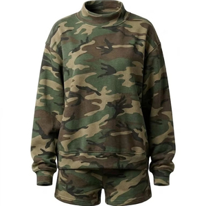 Women's Camo Crewneck Blank Sweatshirt & Short Female 320gsm Loose Fit Lounge Wear Your Own Brand Name <b>Sweater</b> <b>Sets</b> OEM ODM - Product Image 6