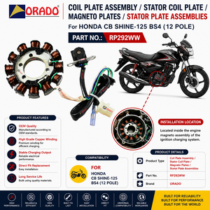 hnda cb shine 125 bs4 12 pole stator coil plate assembly export quality two wheeler spare parts india orado - Product Image 6