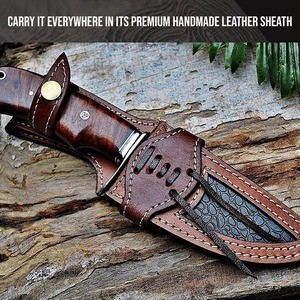 Edge Master Manufacture Handmade Damascus Steel Industrial Grade 8in Straight <b>Back</b> Skinning Knife Wood Handle OBM Customizable - Product Image 6
