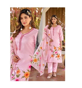 New Arrival Cotton Roman Glass Ghera <b>Kurti</b> with Duppta Set Print Elegant Ethnic Fashion for Women Party Casual at Wholesaler - Product Image 1