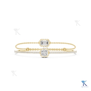 Lab Grown Diamond Dual Layer Tennis Chain <b>Bracelet</b> 14K 18K <b>Solid</b> Gold Fine Unisex Luxury Layered Jewelry Gift Party - Product Image 5