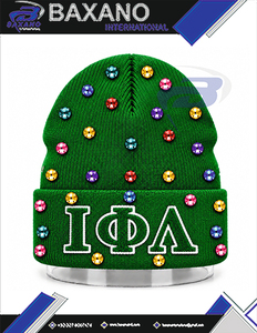Gorro de Invierno de Punto Verde con Adornos de Diamantes de Imitación para Mujeres de la Hermandad Iota Phi Lambda, Gorro de Invierno Bordado con Chenilla - Product Image 4