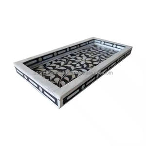 Bandeja con incrustaciones de hueso hecha a mano, bandeja decorativa de madera para servir café, té, comedor y Decoración elegante para el hogar - Product Image 4