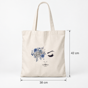 Bolsa de Tela de Algodón Natural de 150 GSM, 38x42cm, con Estampado de Rostro Abstracto, para Compras, con Logotipo Personalizado, Venta al Por Mayor, OEM, Marca Privada, Ecológica, B2B, UE - Product Image 2