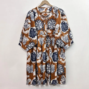 Vestido Casual Midi para Mujer, Tejido 100% Algodón, Liso, Manga Corta, Cintura Imperio, Estilo Babydoll, Cuello en V, Holgado, Funcional - Product Image 1