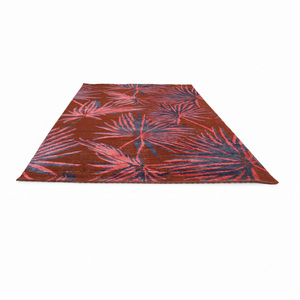 Tapis en laine DECORDEC rouge rouille et bleu marine, motif feuilles de palmier tropicales, surdimensionné, épais, antidérapant, écologique, tufté à la main, design moderne pour salon - Product Image 2