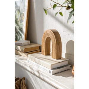 Elegantes sujetalibros de madera con arco curvo, hechos a mano, par de soportes para libros para estantería, biblioteca, oficina, escritorio y decoración moderna del hogar - Product Image 4