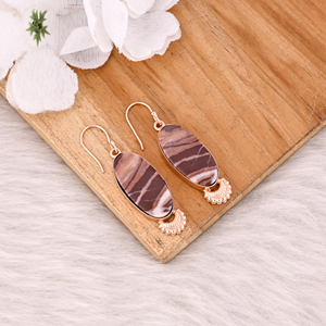 Modernos Pendientes Colgantes de Jaspe Malinga Chapados en Oro Rosa, Joyería Bohemia para Mujer con Piedras Preciosas Ovaladas, Perfecciones de Latón Indio - Product Image 3