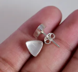 New Trillion Shape Gemstone Bezel Cup Blank Fine <b>Studs</b> S925 Sterling <b>Silver</b> Blank Setting Fine <b>Studs</b> Pair Of Earrings Collet Cup - Product Image 1