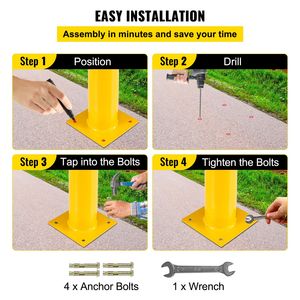 Dissuasore di Sicurezza Stradale in Acciaio Verniciato a Polvere Giallo 48x5.5 Pollici, Diametro Esterno 5 1/2 Pollici, Altezza 48 Pollici, con 4 Tubi Omaggio - Product Image 6