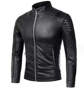 เสื้อแจ็คเก็ตหนังผู้ชายสีพื้นสไตล์ลำลองแฟชั่นใหม่สวมใส่สบาย - Product Image 3
