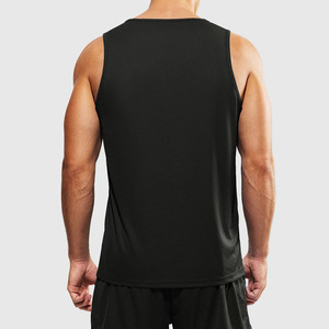 Men's Black Knitted Quick Dry O-Neck Tank <b>Top</b> Solid Color Casual Fitness Wear for GYM training Wear - Product Image 2