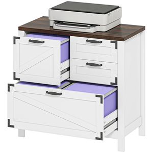 Armadietto Portadocumenti a 4 Cassetti Bianco Stile Fattoria con Serratura, Assemblato per Uso Ufficio - Product Image 1