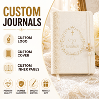 Carnet de prière personnalisé LABON en lin avec dentelle, croix dorée, carnet de gratitude sur mesure, coffret cadeau spirituel avec breloque nœud perlé