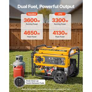 Générateur portable à double carburant 4650W en pointe essence et 4130W en pointe GPL, prises 20A 50A avec capteur de CO, démarrage électrique de secours pour la maison - Product Image 2