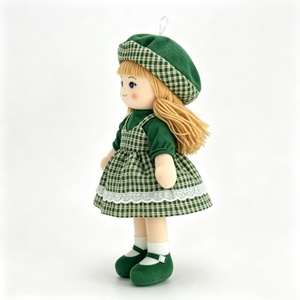 customized Mini Hanging Blonde Long Hair Rag Doll,Soft Fabric Girl Plush Ornament,Green Plaid <b>Beret</b> Lace Dress Cloth Doll - Product Image 3