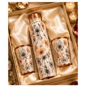 Artisan Butterfly Floral Design Copper Water <b>Bottle</b> With Lid Portable Travel <b>Thermos</b> Set For Business Gifts - Product Image 1