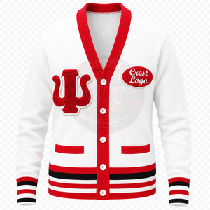 Cardigan personnalisé pour sororité/fraternité KAP, couleur bordeaux, pour hommes et femmes, col en V, en acrylique tricoté, avec logo brodé Psi Greek, pour l'hiver - Product Image 2