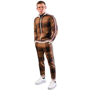 <b>Winter</b> Wear Men's Check Print Sublimated Bomber <b>Jacket</b> Track Suit Zip Enclosure Ribbed Hem & Cuffs Side Stripe Zipper Sweat Suit - Product Image 1