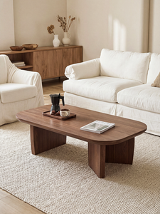 Modern Wooden Coffee <b>Table</b> with Asymmetrical Panel Legs for Living Room Home Apartment - Product Image 2