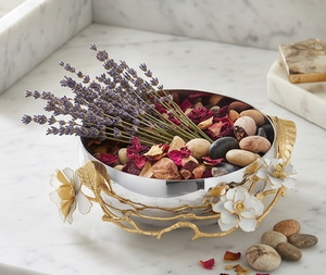 Bol en métal de qualité supérieure avec motif floral, finition argentée avec accents dorés, vaisselle décorative faite à la main, parfait pour la maison, le bureau, la table - Product Image 3