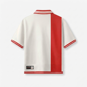 ผ้าโพลีเอสเตอร์ถักแบบอินเตอร์ล็อคพรีเมียม 170 กรัม สำหรับเสื้อสีขาว แถบข้างสีแดง พิมพ์ลายดิจิทัล ปักโลโก้ตามสั่ง รับผลิตแบบ OEM สำหรับผู้ชาย - Product Image 2