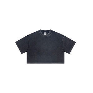 230GSM Vintage Women’s Crop <b>Top</b> Acid Wash T Shirt High Quality Summer Casual Tee - Product Image 1