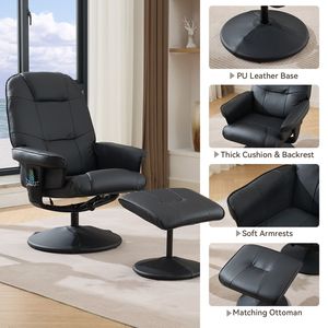 Sillón Reclinable de Masaje de Cuero PU Giratorio 360 Grados con Respaldo Ajustable y Base Envolvente con Reposapiés - Product Image 6
