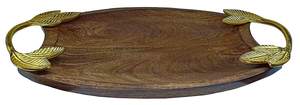 Oval Wooden Serving <b>Tray</b> with Golden Aluminum Handles Decorative Functional Serving Platter for Home <b>Kitchen</b> Dining - Product Image 2