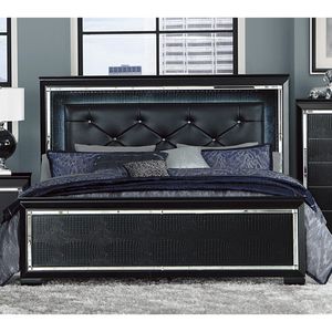 Letto Queen Size con Testiera LED, Finitura Nera, Imbottito con Bottoni, 1 Pezzo, Letto in Legno con Pannelli Testurizzati Effetto Alligatore - Product Image 6