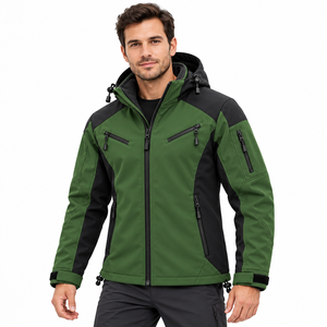 Veste Softshell Homme Hiver Marque Blanche Blocs de Couleurs Décontractée pour l'Extérieur Doublure Polaire Coupe-Vent à Capuche Zippée - Product Image 4