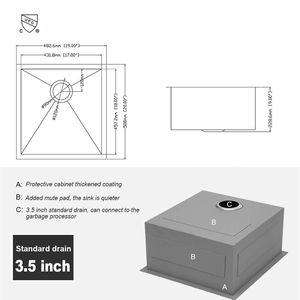 Lavello da cucina sottopiano in acciaio inossidabile da 19 pollici, spessore 16 gauge, profondità 9 pollici, vasca singola, dimensioni 19 x 20 x 9 pollici, ideale per uso in cucina - Product Image 6