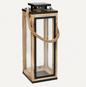 Handcrafted Rustic Wooden Candle Lantern with Jute <b>Rope</b> Handle Vintage Farmhouse Glass Lantern for Indoor Outdoor Decor - Product Image 5