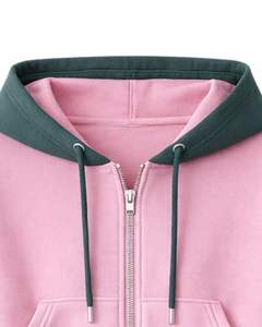 Conjunto de dos piezas casual para mujer, personalizado, con sudadera corta con cremallera y bloques de color rosa y verde oscuro, y pantalones cortos con bolsillos tipo cargo, al por mayor. - Product Image 6