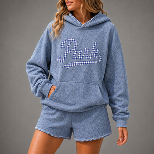 Conjunto Deportivo Informal de 2 Piezas, Sudadera con Capucha Extra Grande y Pantalones Cortos de Felpa Gruesa de 380 g/m² con Lavado Ácido, en Oferta - Product Image 5