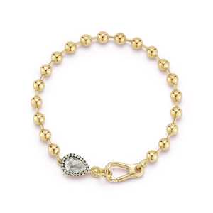 กำไลข้อมือทองคำแท้ 14k ประดับเพชรทรงลูกแพร์ 2 กะรัต เพชรเลี้ยงในห้องปฏิบัติการ สายลูกปัดขนาด 5 มม. ความยาว 7 นิ้ว แบบฝังขอบ  งานละเอียดสำหรับผู้หญิง ของขวัญสุดหรู - Product Image 1