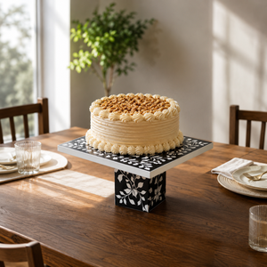Base para Pastel con Incrustaciones de Madreperla |   Expositor de Postres de Madera Hecho a Mano |   Regalo de Decoración para el Hogar para Eid y Bodas |   Soporte de Servicio de Lujo - Product Image 1