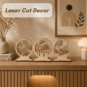Premium Wooden Laser Cut Decor Pieces Rustic Countryside Floral Round Art Set for Home Decoration Office <b>Table</b> Accent and Gift - Product Image 2