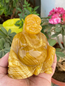 Estatua de Buda Sonriente Tallada a Mano en Calcita Amarilla, Piedra Preciosa Natural, Decoración Feng Shui para la Abundancia, Escultura de Cristal, Venta al Por Mayor - Product Image 2