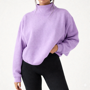 2026 Custom Front Solid Casual High Quality Women's Mockneck Long Sleeve Sweatshirt Anti-Wrinkle Breathable Quick Dry Winter - Product Image 1