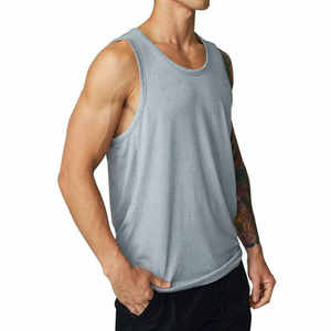 Men's Light Blue Knitted Tank <b>Top</b> O-Neck Solid Color Casual Wear - Product Image 3