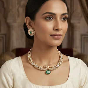 High Quality Latest Designed Ethnic Traditional Temple Design Flower Bridal Engagement Wedding Anniversary Party Zircon <b>Gold</b> - Product Image 1