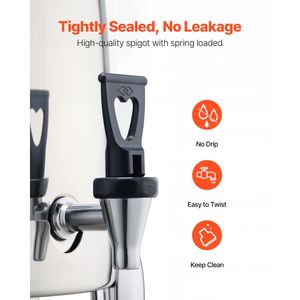 Dispenser per Bevande in Acciaio Inox da 2,7 Galloni, Erogatore di Caffè e Tè Caldo/Freddo con Bruciatore ad Alcool e Refrigerazione a Ghiaccio - Product Image 3
