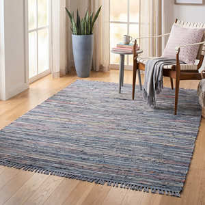 2' x 3' Teal Recycled Cotton Accent Rug with Fringe for Entryway Bedroom Bohemian & Scandinavian Home - Product Image 6