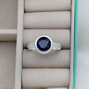 925 Sterling <b>Silver</b> Round cut Blue Sapphire Pave cz gemstone <b>Ring</b> for <b>Men</b> Trendy Style Gift Everyday Wear Jewelry - Product Image 6