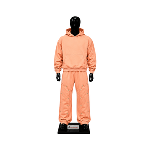 Ensemble de survêtement oversize pêche pour homme, streetwear personnalisé, sweat-shirt à capuche et pantalon large à boutons-pression, vente en gros de vêtements de sport C - Product Image 1