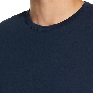 Camiseta de Manga Corta para Hombre, Cuello Redondo, Algodón Azul Marino, Corte Regular, Estilo Jersey, Color Sólido - Product Image 2