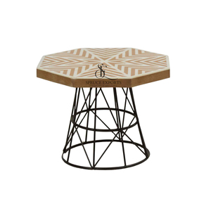 Octagonal <b>Top</b> Wood Resin Cake Stand Geometric Inlay Dessert Platter With Metal Gold Wire Cage Pedestal Base For Party Decor - Product Image 4